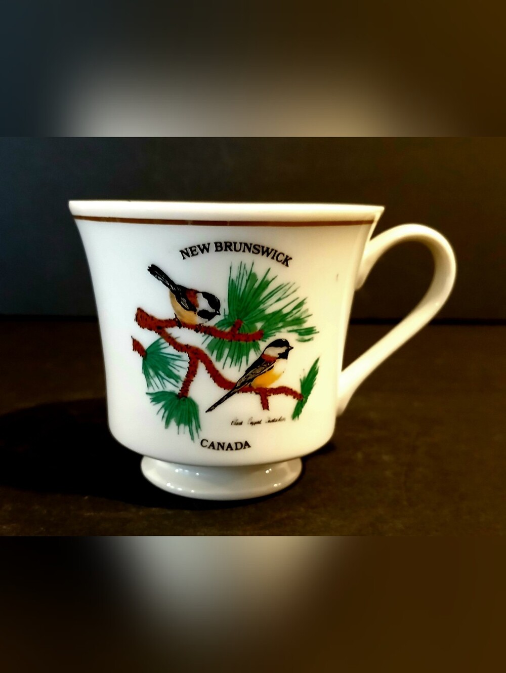 Vintage New Brunswick Canada White Porcelain Bird Accent Mug